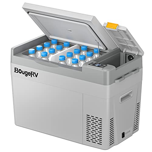 BougeRV 12 Volt Refrigerator, CRPRO 30 Quart 12V Car Fridge, Portable Freezer (-8F~50F), Compressor Electric Cooler with 12V/24 DC, 110-240 AC for Outdoor Camping Overlanding Truck RV SUV Van (White)