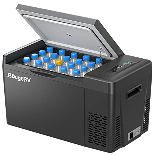 BougeRV 12 Volt Refrigerator 12V Car Fridge 23 Quart Portable Freezer Compressor Cooler 12/24V DC 110~240V AC for Truck Van RV SUV Boat Travel Camping Road Trips Tailgating -8F~50F (Black)