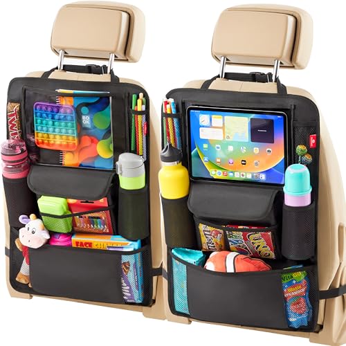 Helteko Car Seat Organizer, Ultra Version Kids Backseat Car Organizers and Storage, Waterproof Back Seat Protector Kick Mats with Tablet Holder 12" Car Accessories Interior, Black 2 Pack