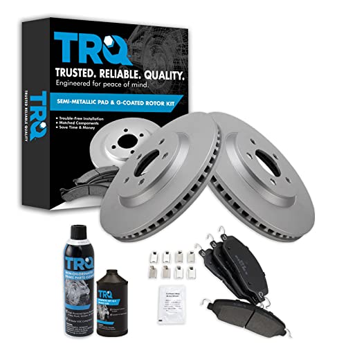 TRQ Front Brake Pad & Rotor Kit Brake Chemical Kit Brake Pads Brake Rotor Semi-Metallic Premium G-Coated Compatible with 2005-2014 Ford Mustang