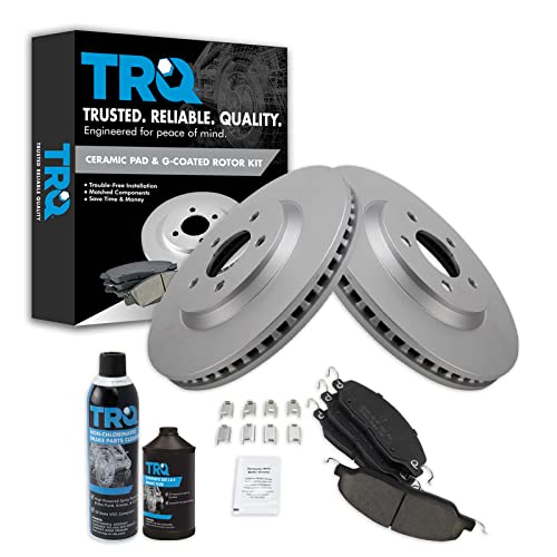 TRQ Front Brake Pad & Rotor Kit Brake Chemical Kit Brake Pads Brake Rotor Ceramic Premium G-Coated Compatible with 2005-2014 Ford Mustang