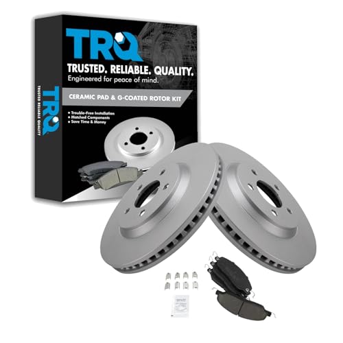TRQ Front Brake Pad & Rotor Kit Brake Pads Brake Rotor Ceramic Premium G-Coated Compatible with 2005-2014 Ford Mustang