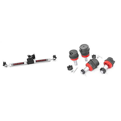 Rough Country N3 Dual Steering Stabilizer for 07-18 Jeep Wrangler JK - 8734930 & Heavy Duty Replacement Ball Joints for 07-18 Jeep Wrangler - 10626