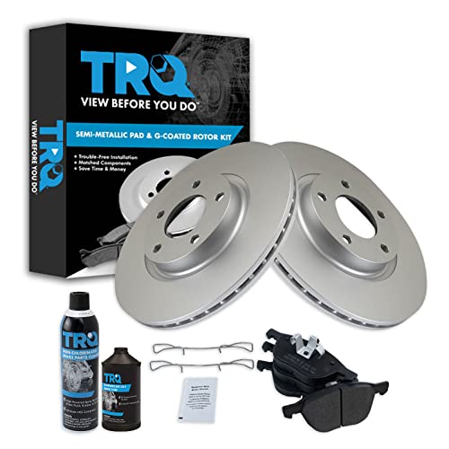 TRQ Front Brake Pad & Rotor Kit Brake Chemical Kit Brake Pads Brake Rotor Semi-Metallic Premium G-Coated Compatible with 2004-2013 Mazda 3 2006-2015 5