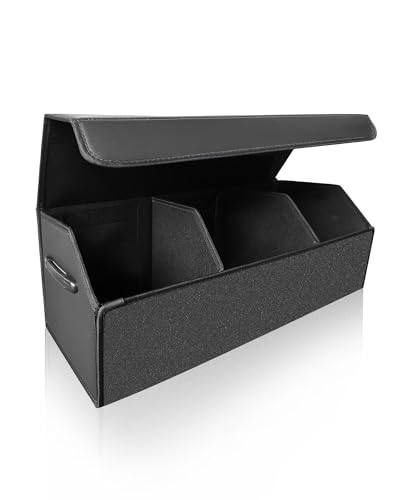 Car Organizers for Trunk for Suv Sedan, Leather Storage Box,Extra Large,Magnetic Lid,Collapsible and Adjustable, S004, Black