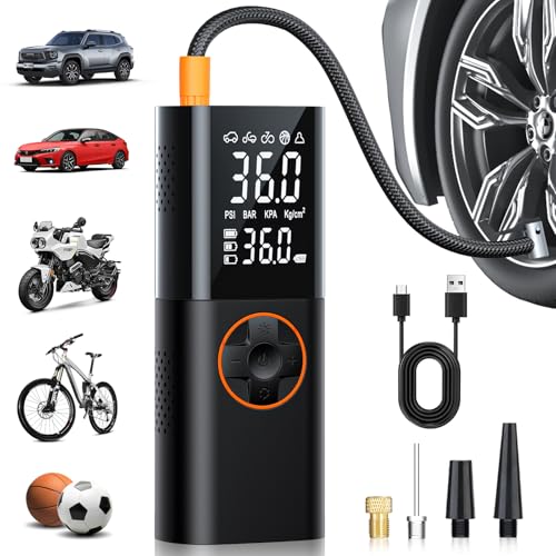 Tire Inflator Portable Air Compressor - 150PSI Fast Cordless Air Pump for Car Tires, Rechargeable Bike Tire Pump with Digital Pressure Gauge, LED Light for Cars, Bicycles, Balls and More