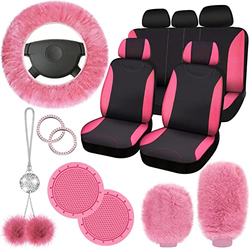 Fulmoon 17 Pcs Car Seat Cover Full Set (Pink Black)