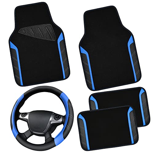 CAR PASS Leather Steering Wheel Cover and Waterproof Car Floor Mats