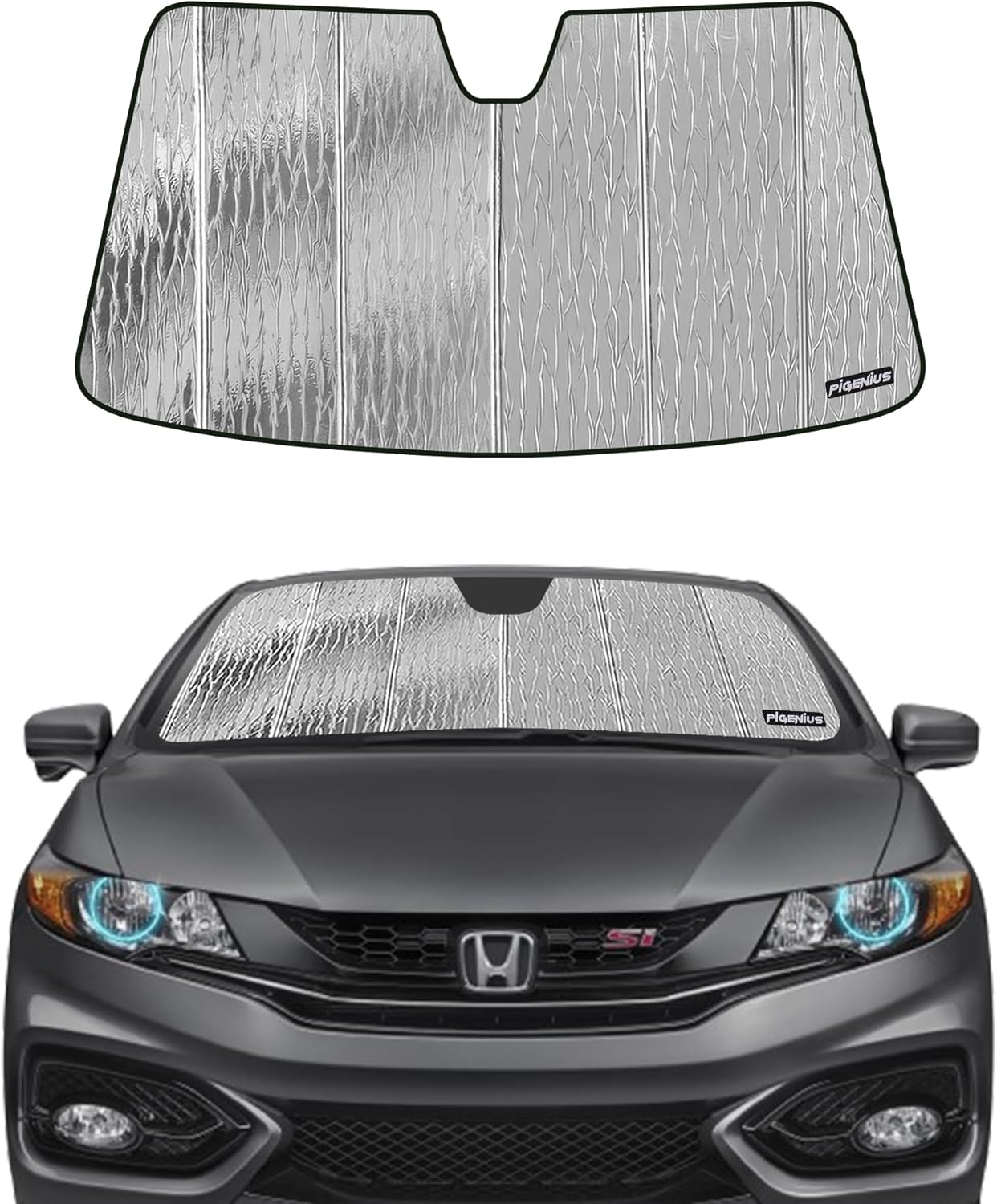 Windshield Sun Shade for Honda Civic Coupe 2012-2015,Front Window Sunshade Shield,2-in-1 Reflective Sun Shade,Silver for Summer, Black for Winter