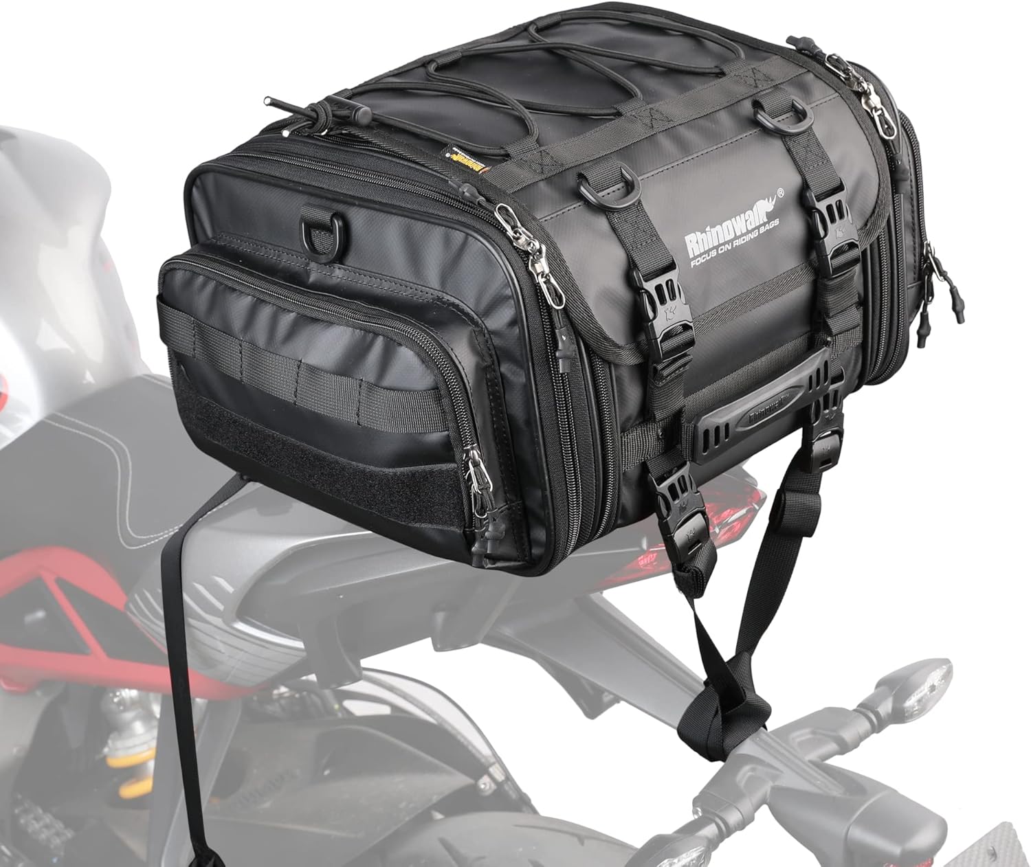 Rhinowalk Motorcycle Tail Bag Expandable 19-26L Motor Travel Luggage Motorbike Rear Rack Trunk Storage Bag with Waterproof Rain Cover Motorcycle Accessories,Black