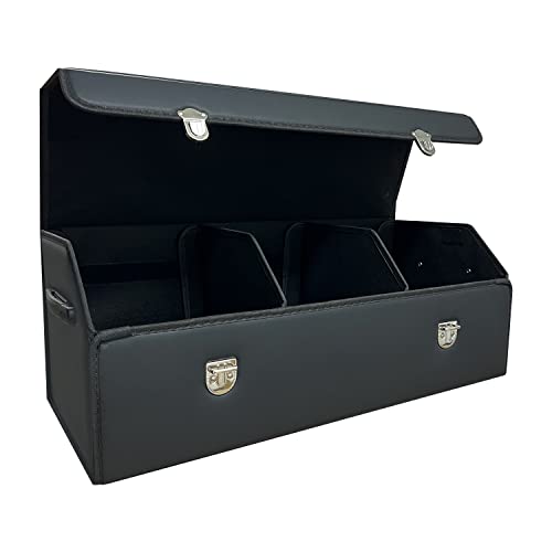 Trunk Organizer for Car With Lid,Foldable Trunk Organizer for SUVs & Sedans,Multi-Functional Leather Storage Box- Black - Large