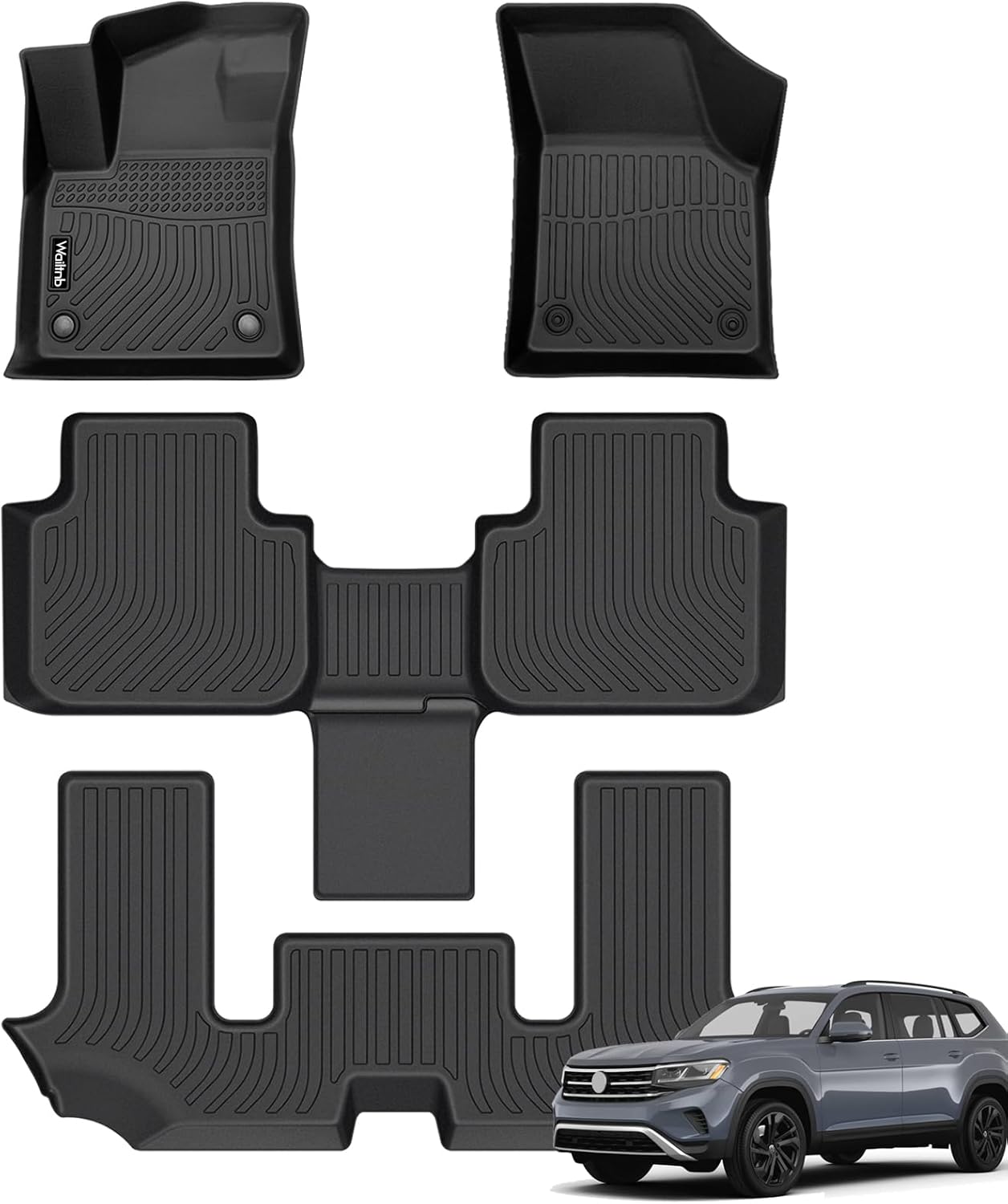 Wailtnb-Floor Mats Custom for Volkswagen Atlas (6 Passenger Bucket) 2025-2018 All Weather Protection Waterproof TPE Rubber Car Floor Liners Full Set