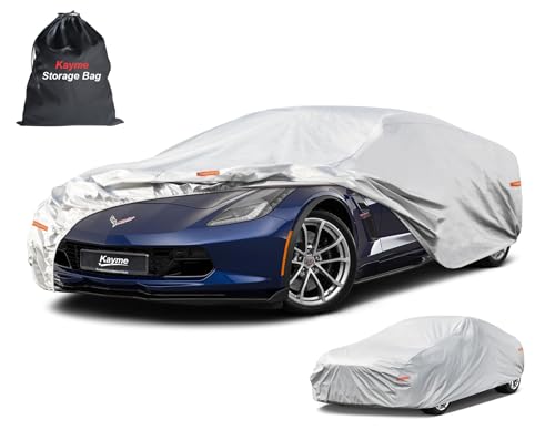 Kayme 6 Layers Car Cover Custom Fit for Chevrolet Corvette C4/C5/C7/C8 Coupe Convertible Targa (1980-2025) Waterproof All Weather for Automobiles, Outdoor Full Cover Rain Sun UV Protection.Silver