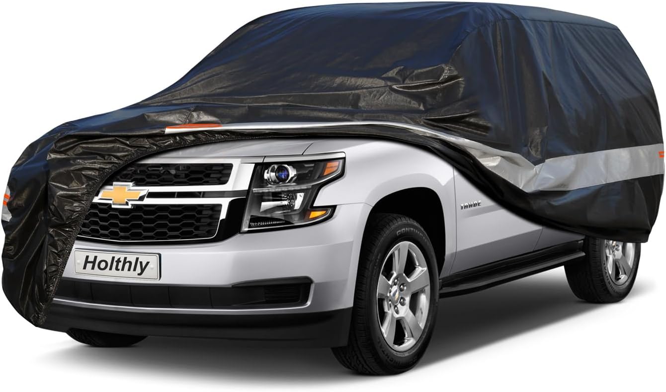 10 Layers Car Cover Waterproof All Weather for Large SUV,100% Waterproof Outdoor Car Covers Rain Snow UV Dust Protection. Custom Fit for Chevy Tahoe, Traverse, Mercedes GLS, QX80, Patrol,etc