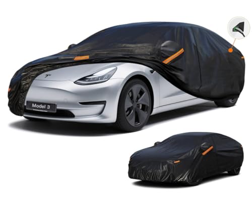 Kayme 7 Layers Car Cover Custom Fit for (2017-2023) Tesla Model 3 Waterproof All Weather for Automobiles,Outdoor Full Cover Rain Sun UV Protection