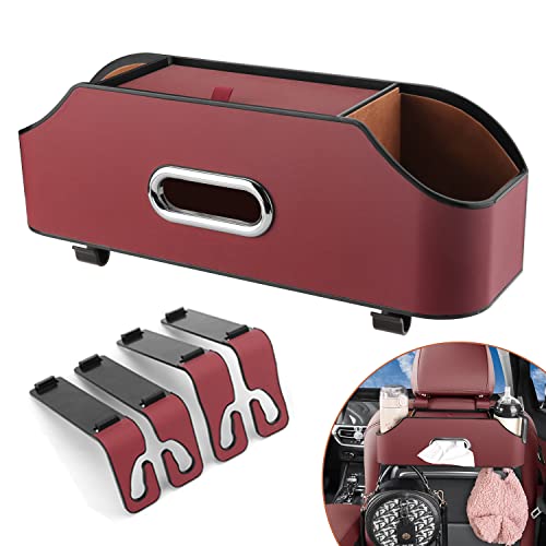 Car Seat Back Organizer - Stylish & Functional Storage for Family Adventures - Cup Holders, Tissue Box & Hooks - Perfect for Kids, Road Trips & Travel (Red)