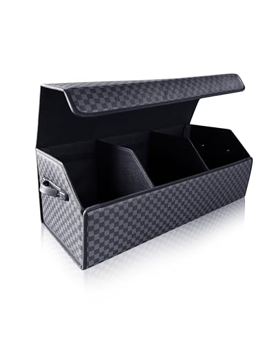 Trunk Organizer for SUV - Leather Storage Box, Extra Large, Magnetic Lid, Collapsible and Adjustable Car Organizer