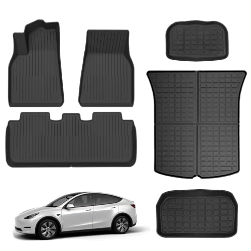 Floor Mats & Cargo Liners & Storage Mats Compatible with 2020 2021 2022 2023 2024 Model Y 5-Seats Models,All Weather Protection 3D Waterproof Durable Anti-Slip Custom-fit Set Accessories