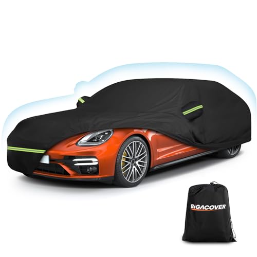 Outdoor Car Cover for Porsche Panamera 2014-2025 Waterproof All Weather Heavy Duty Windproof Protection Full Car Covers with Zipper and Storage Bag