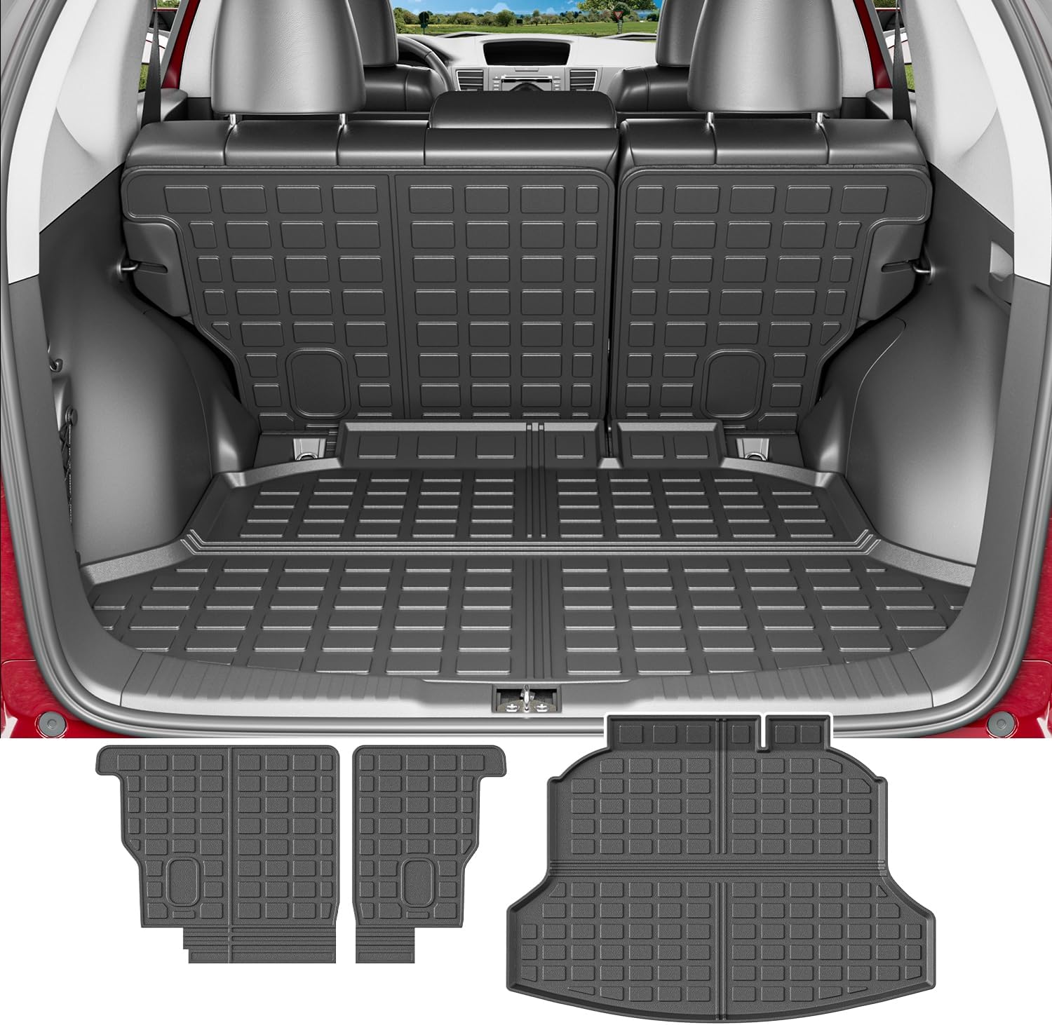 powoq Cargo Mat Compatible with 2012-2016 Honda CRV Trunk Mat TPE Backrest Mat Cargo Liner Replacement for 2012 2013 2014 2015 2016 Honda CRV Accessories (Fit 12-16 Model, Trunk Mat+Backrest Mat)