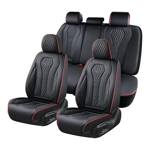 Coverado Car Seat Covers Full Set, Black Seat Covers, Waterproof Car Seat Cover, Car Seat Cushion, Car Seat Covers Front Seats Back Seat Covers, Auto Seat Protector Universal Fit Most Cars Red Line