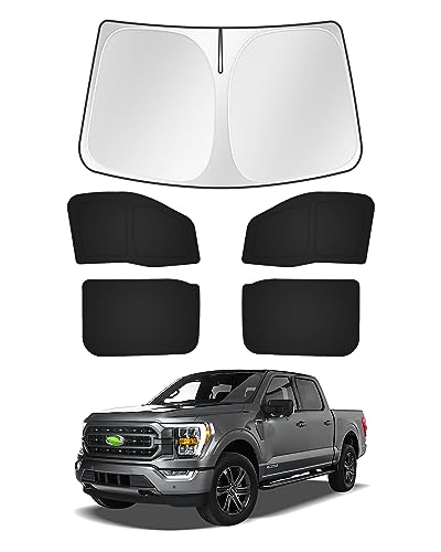 Sunshade for Ford F150 4Door 2021-2025 2026 F-150 Accessories Windshield Sun Shade Side Rear Window Shade Cover Sun Visor Shield Cover Privacy Protection Keep Vehicle Cool Black 5PCS
