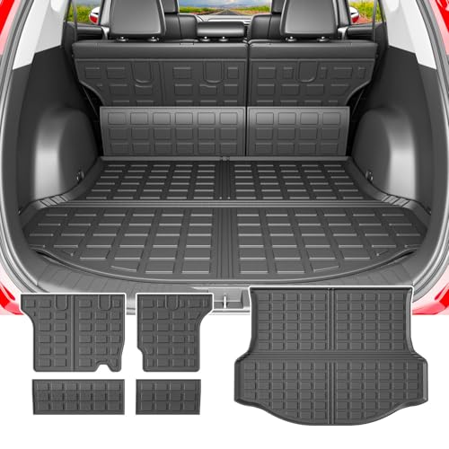 powoq Trunk Mat Compatible with 2013-2018 Toyota RAV4 Cargo Liner All Weather Backrest Mat Replacement for Toyota RAV4 Accessories (Fit 2013-2018, Rear Trunk Mat + Backrest Mats)