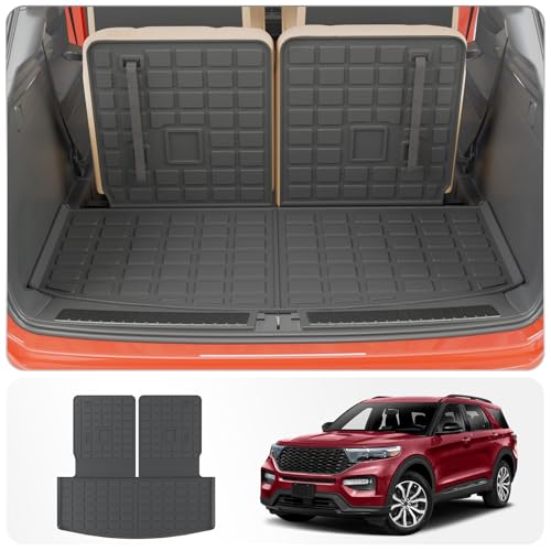 Cargo Mat Compatible with 2020-2025 2026 Ford Explorer Trunk Mat Cargo Liner Seat Back Cover Protector TPE All Weather Trunk Liner 2025 Explorer Accessories (Trunk Mat with Backrest Mats)