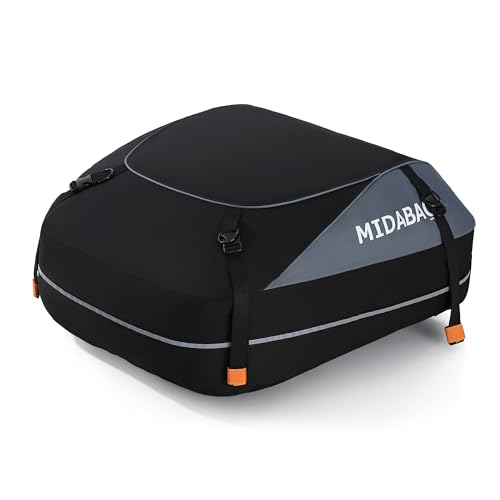 MIDABAO Waterproof Duty Car Roof Top Carrier-Car Cargo Roof Bag Car Roof Top Carrier - Waterproof & Coated Zippers- Includes Anti-Slip Mat- for Cars with or Without Racks (12 Cubic feet)