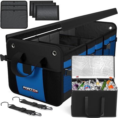 FORTEM Trunk Organizer with Cooler For SUV Car Organizer and Storage, Collapsible Multi-Compartment, Perfect Christmas Gifts For Men, Women, 1680D Oxford, Non Slip Bottom, Straps, Soft Cover 110L