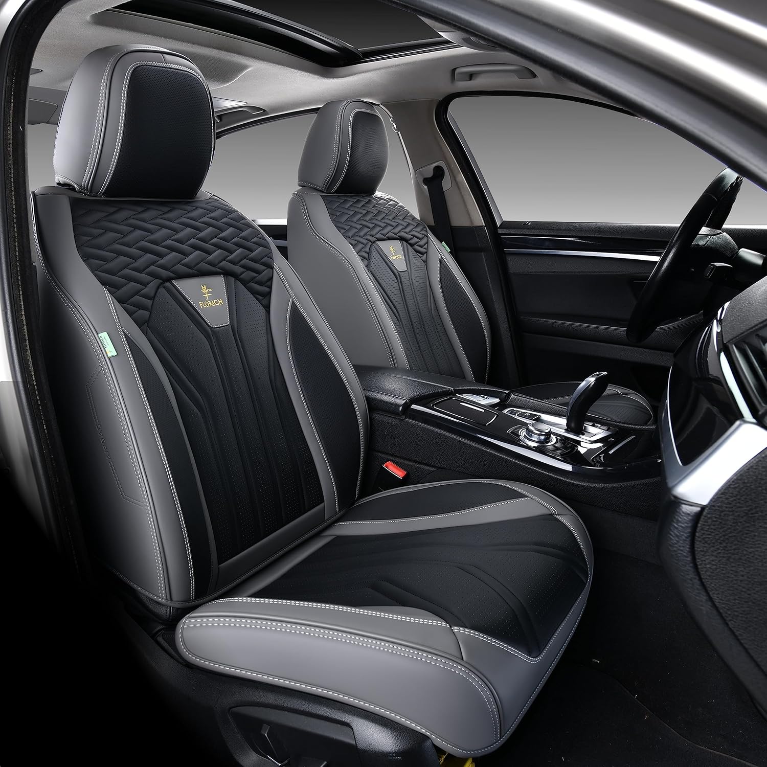 FLORICH Seat Covers for Cars, Waterproof Seat Covers, Leather Car Seat Covers 2 Pack, Universal Seat Cushion Protector for Most Cars Trucks SUV-Gray&Black