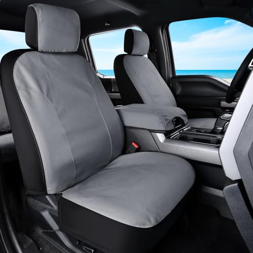 Coverado Front Seat Covers, Waterproof Canvas Seat Protector for Car Seat Cushions for Kids & Dogs, Seat Covers Compatible with 2015-2025 Ford F150 & 2017-2025 Ford F250 F350 F450(Gray, 2PCS)