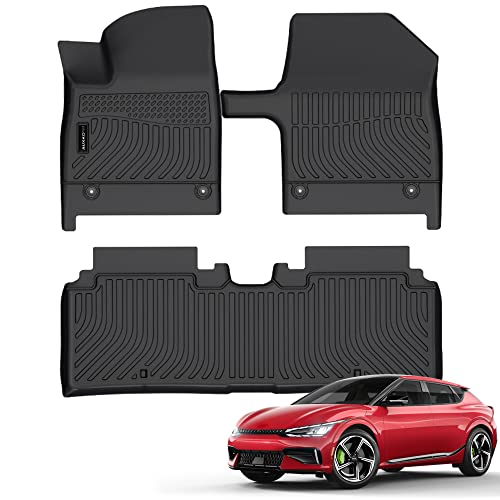 Auxko All Weather Floor Mats Update Fit for Kia EV6 2024 2023 2022 TPE Rubber Liners Set EV6 Accessories All Season Guard Odorless Anti-Slip Floor Mats 2 Row