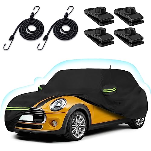 Car Covers for 2002-2025 Mini Cooper/Cooper S/Hardtop/Convertible 2-Door, 210T Waterproof All Weather Cooper Full Car Cover Outdoor Custom-fit Cotton Lining Windproof Cover with Door Zipper(Black)