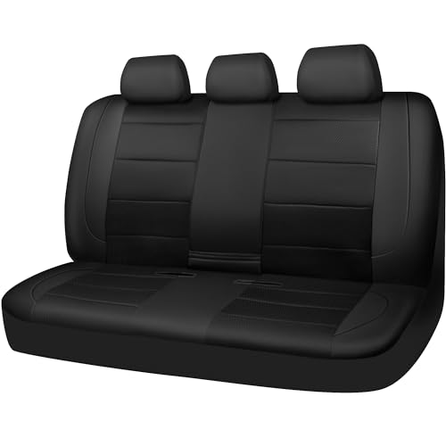 CAR PASS Leather Back Seat Cover, Breathable Mesh Universal Bench Seat Cover, Super 5mm Composite Sponge Inside, Airbag Compatible Fits Most Automotive, Cars, SUVs, Trucks, and Vans (Rear, Black)