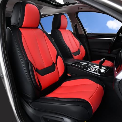 Coverado Seat Covers, Car Seat Covers Front Seats, Car Seat Cover, Car Seat Protector Waterproof, Car Seat Cushion Nappa Leather, BlackRed Seat Covers Carseat Cover Universal Fit for Most Cars