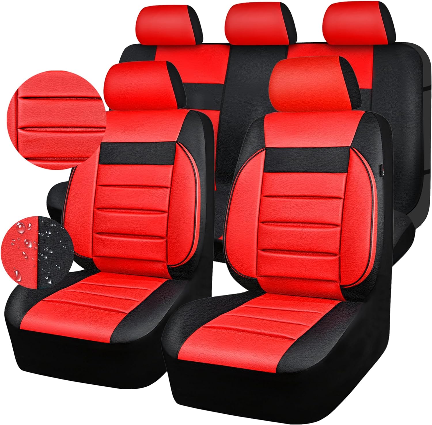 CAR PASS Leather Seat Covers (Black Red)