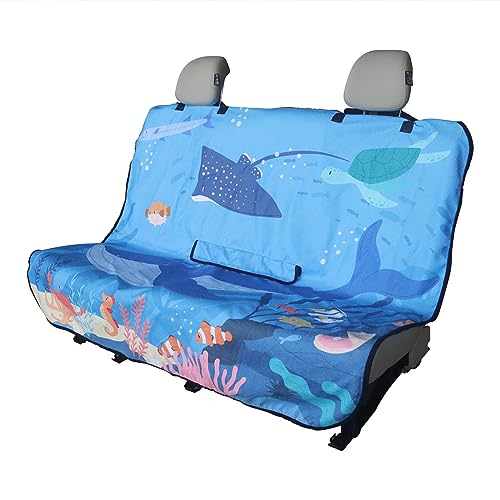 Back Seat Cover for Car Trucks Van SUV,Waterproof Rear Bench Towel Seat Covers for Dogs and Kids,Automotive Backseat Protector (Seaworld)