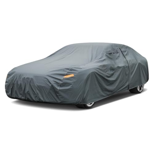 16 Layers Car Cover Waterproof All Weather, Heavy Duty Full Exterior Cover Universal Fit Coupe Dodge Challenger/Charger, Chevrolet Malibu, Hyundai Genesis, Jaguar XJ, Pontiac Firebird etc.