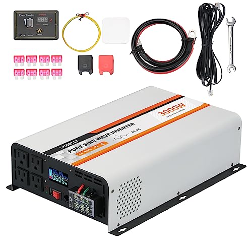 3000 Watt Pure Sine Wave Inverter, DC 12V to AC 120V with LCD Display, Remote Control, USB Port, 4 AC Outlets, and Terminal Block for RV Boat Camping Solar System and Home Use