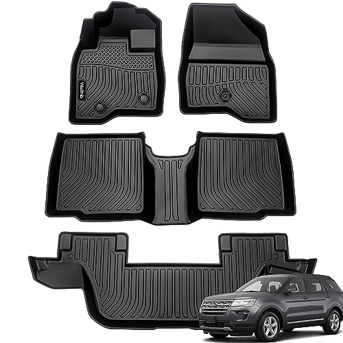 Floor Mats Custom for Ford Explorer 2015-2019 All Weather Protection TPE Waterproof Non-Slip Durable Floor Liners Fits Front& 2nd&3rd Row Full Set Black Accessories