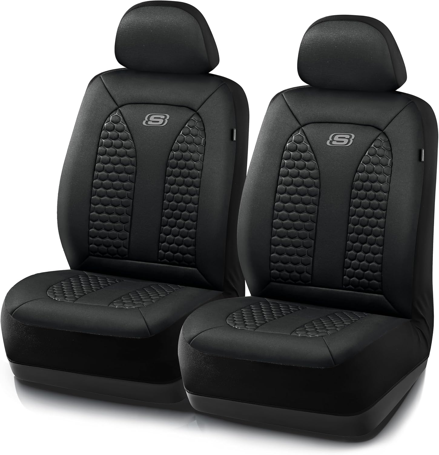 Skechers Memory FoamTM Car Seat Covers, Hexcomb Breathable Thick Seat Covers Black Two Front Seat Covers, Airbag Compatible, Automotive Comfort & Protection for Most Cars,Van,Trucks, SUVs (Black)