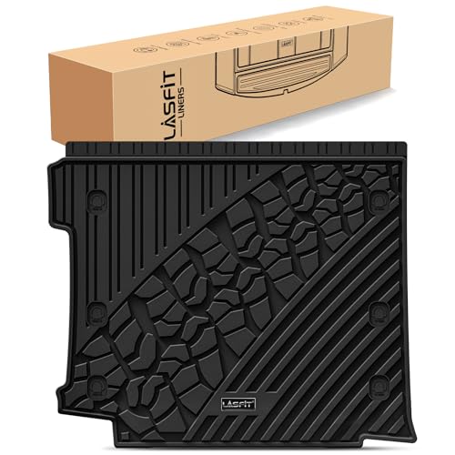 LASFIT Trunk Mat for Jeep Wrangler JL 2018-2025 4 Door Gas Type with Subwoofer and Flat Load Floor (Not for JK/Not PHEV/Not 2-Door) All Weather TPE Custom Fit Cargo Mat, Black