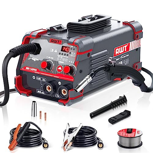 AWT 140Amp MIG Welder Flux Core MIG Welder/Stick/Lift TIG 3 in 1 Welding Machine, Welder Machine 110V With Synergy IGBT Inverter, Portable Gasless Welder Equipment
