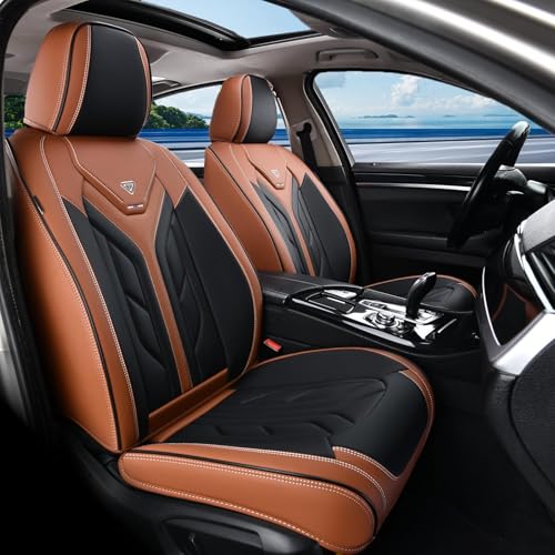 Coverado Front Seat Covers, Car Seat Covers Front Seats, Leather Seat Covers for Cars, Automotive Seat Covers Car Seat Protector Car Accessories Fit for Most Sedans SUV Pick-up Truck(Black&Brown)