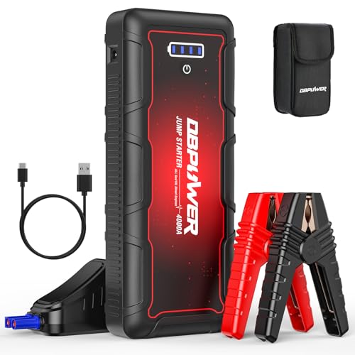DBPOWER Jump Starter 4000A Peak 88.8Wh Portable Car Jump Starter (Up to All Gas/10L Diesel Engine) 12V Auto Battery Booster Pack with Smart Clamp Cables,Quick Charge, LED Light Jump Box