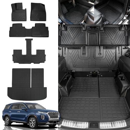 Rongtaod Floor Mats Compatible with 2020-2025 Hyundai Palisade Floor Liner Trunk Mat Cargo Mat Cargo Liner Back Seat Cover Protector 2024 Palisade Accessories (Trunk Mat with Backrest Mat+Floor Mats)