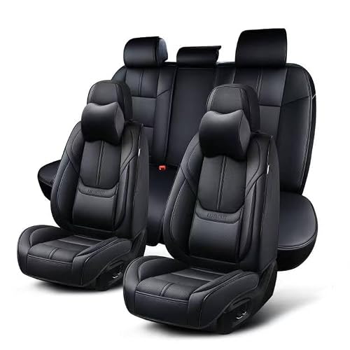 Auto Car Seat Covers Accessories Full Set Leather Cushion Protector Breathable Waterproof Seat Cover for Cars Universal Fit (Black, Front Pair and Rear)