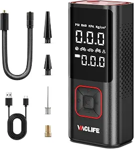 VacLife Cordless Tire Inflator Portable Air Compressor - Multipurpose Air Compressor Portable for Car, Compact Bike Pump, 150PSI Air Pump for Car Tires, Inflatables, Air Compressor for Car, Red