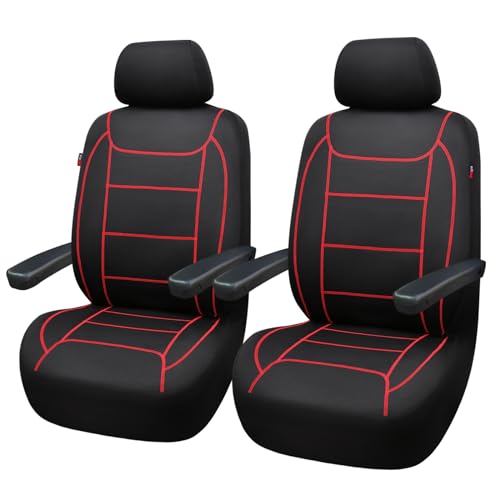 Flying Banner car seat Covers Quality Carbon Fiber Air Mesh Fabric Sport Low High Back Bucket Back Pocket Arm Rest (2 Fronts - Low Bucket - Neoprene, Red Thread)